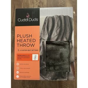 Cuddl Duds Plush Heated Throw Blanket Gray Standard 50x60 NIB 5 Heat Settings